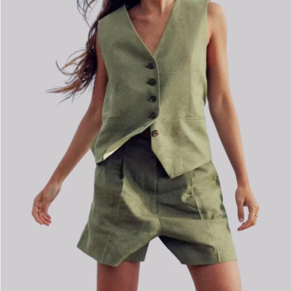 Olive Green Vest and Shorts Set Zara
